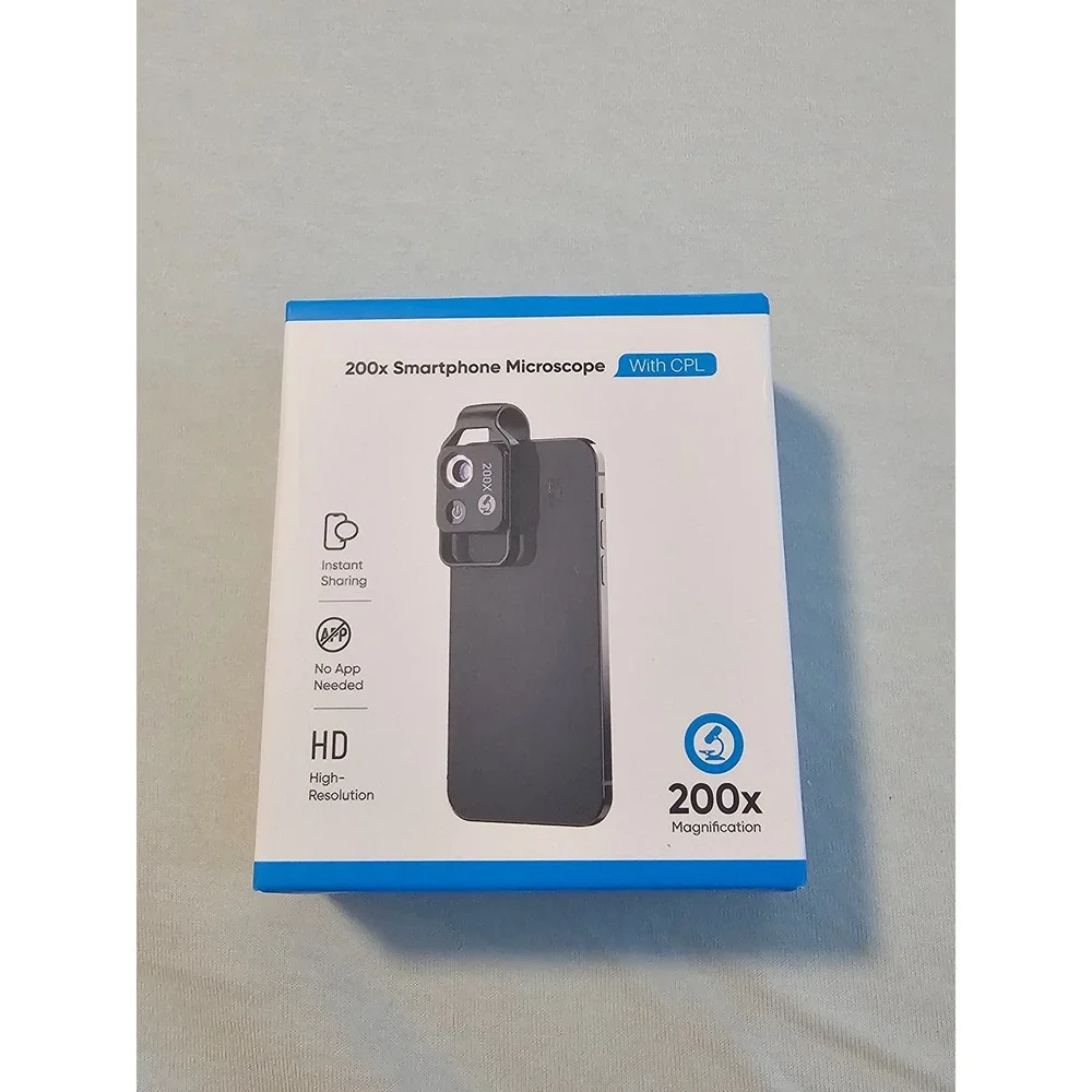 200x Smartphone Microscope Lens with CPL HD Magnification Clip-On Portable Black